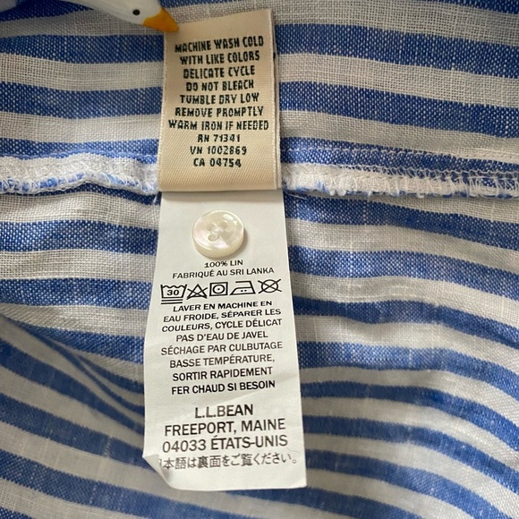 LL BEAN Women's 100% Linen Blue Striped Split-neck Long Sleeve Popover Tunic M - Picture 10 of 10